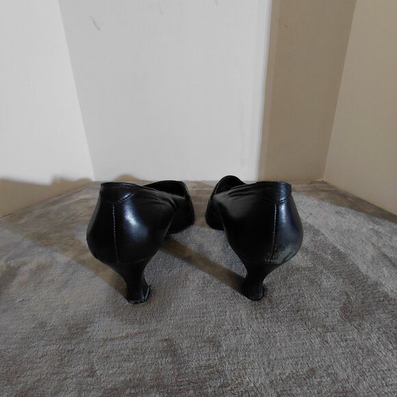 Naturalizer Kitten Loafer Pump Heels Womens Size 10W Black Leather Square Toe - Picture 10 of 16